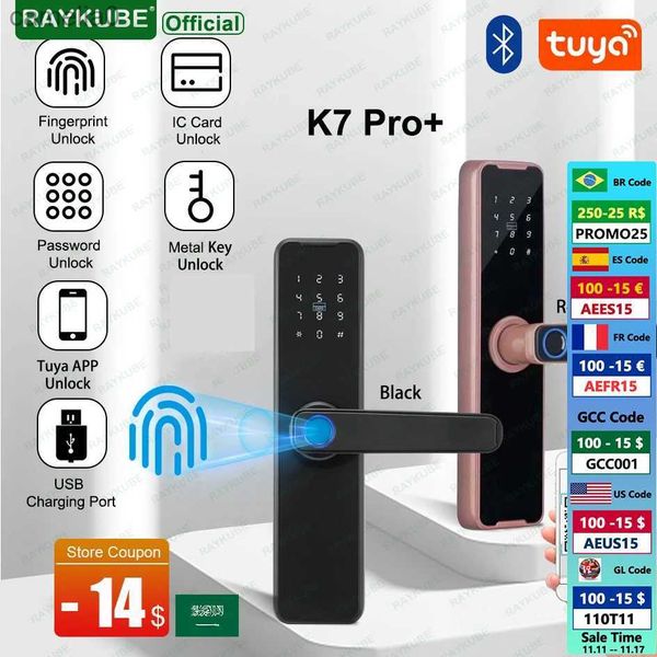 Smart Lock Raykube Biométric Empreinte Porte de porte K7 Pro + Smart Lock Tuya APP RELOCK ENVERTISS