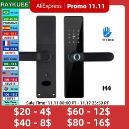 Cerradura inteligente RAYKUBE H4 TT cerradura electrónica Bluetooth cerradura de puerta inteligente cerradura de huella digital contraseña tarjeta IC llave para hogar inteligente L231116