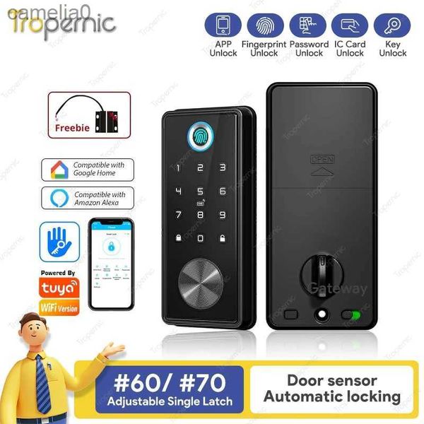 Cerradura inteligente Cerraduras de cerrojo inteligente Entrada Puerta principal Ttlock Tuya Aplicación Wifi Teclado de huella digital sin llave Cerradura digital Bluetooth para apartamento en casa L231116