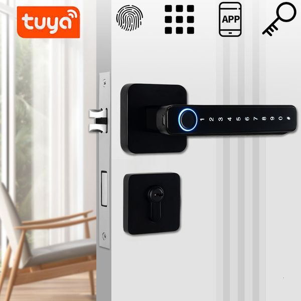 Smart Lock Poignée de porte intelligente Mot de passe d'empreintes digitales Déverrouiller à distance la serrure numérique Tuya App Entrée sans clé pour les portes Serrure électronique intelligente 230404