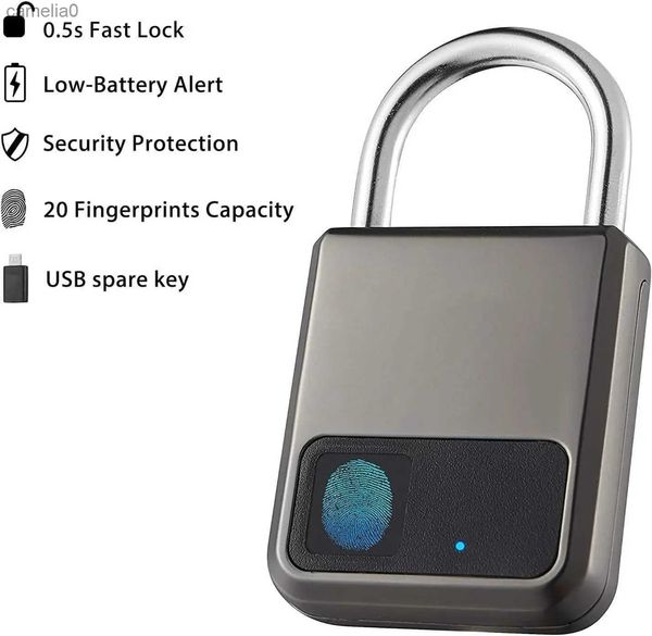 Serrure intelligente portative intelligente d'empreintes digitales Tuya APP Pad Lock avec port de clé USB pour une utilisation d'urgence 1 an après une charge unique L231116