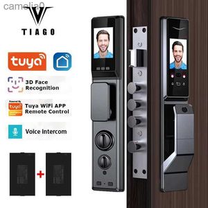 Cerradura inteligente TIAGO Wifi Tuya APP Reconocimiento facial Cerradura de puerta inteligente con cámara Videollamada Intercomunicador de voz Cerradura de puerta digital Cerradura de puerta automáticaL231116