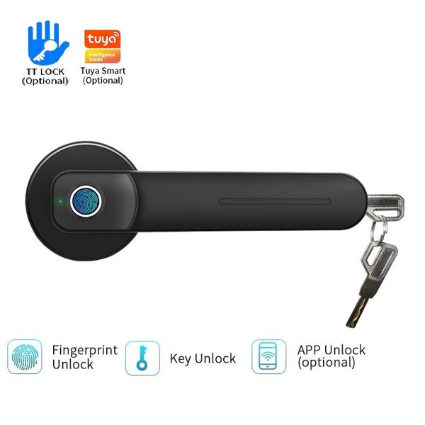 Smart Lock TTlcok Serrure de porte intelligente à empreinte digitale Serrure de porte biométrique rechargeable Entrée sans clé Serrure de poignée électronique intelligente avec 2 clés 231023