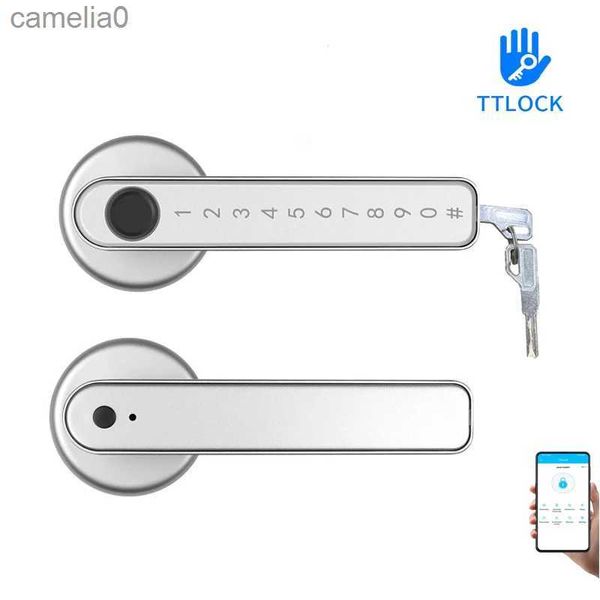 Smart Lock TTLock APP téléphone télécommande biométrie intelligente mot de passe d'empreintes digitales serrure à loquet unique avec clé pour porte intérieure en bois en métal L231116