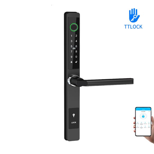 Smart Lock TTLock APP étanche Smart empreinte digitale mot de passe carte serrure de porte en alliage d'aluminium coupé en pont pour porte coulissante extérieure 230206