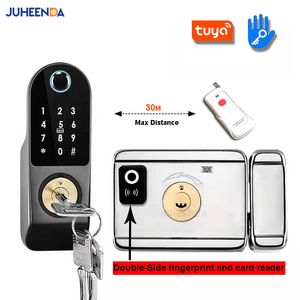 Serrure intelligente Tuya App Double face empreinte digitale étanche sécurité maison mot de passe numérique RFID porte d'entrée sans clé 221031