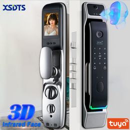 Smart Lock Tuya Smart 3D Face Door Lock Sécurité Face Caméra Moniteur Intelligent D'empreintes Digitales Mot De Passe Biométrique Clé Électronique Déverrouiller 221117