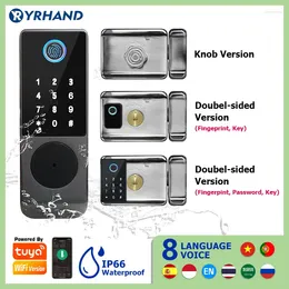 Cerradura inteligente Tuya, resistente al agua, Wifi, tarjeta de doble huella dactilar, código Digital, puerta electrónica para mortaja de seguridad del hogar