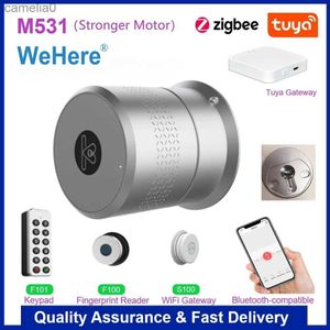 Cerradura inteligente Tuya Wehere App M531 Cerradura de puerta inteligente Motor más fuerte TUYA Zigbee Cerradura inteligente Cerradura electrónica con huella digital Uso CilindroL231116