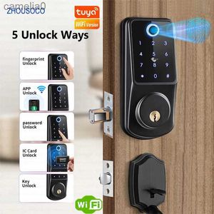 Smart Lock Tuya Wifi APP Slim deurslot Vingerafdruk Biometrisch digitaal wachtwoord Kaartcode Keyless Entry Elektronisch slot voor thuis AppartementL231116