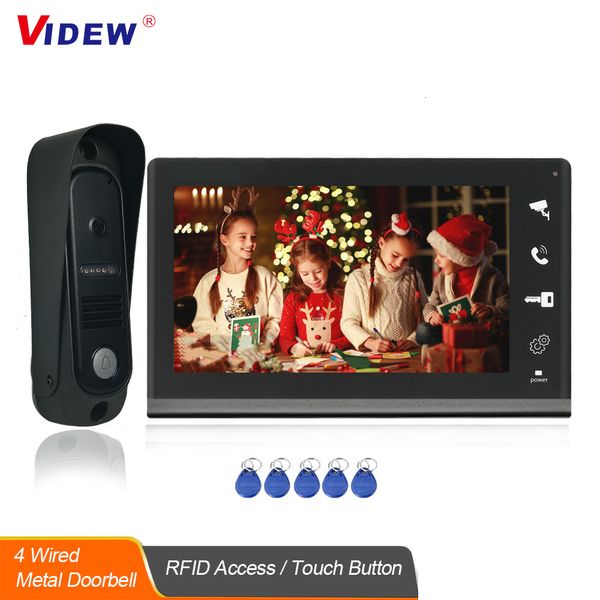 Smart Lock Videw 4 Sistema de intercomunicador de videos de videos con cable Rfid Desbloqueo de la cámara de desbloqueo con un timbre de visión nocturna de pantalla de 7 pulgadas para villa 230812