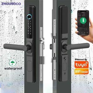 Smart Lock Imperproofing Outdoor Empreinte digitale Tuay Application WiFi Digital Electronic Door Lock Mot de passe sans aluminium Verre d'aluminium Sliding Intelligent Door Lock WX