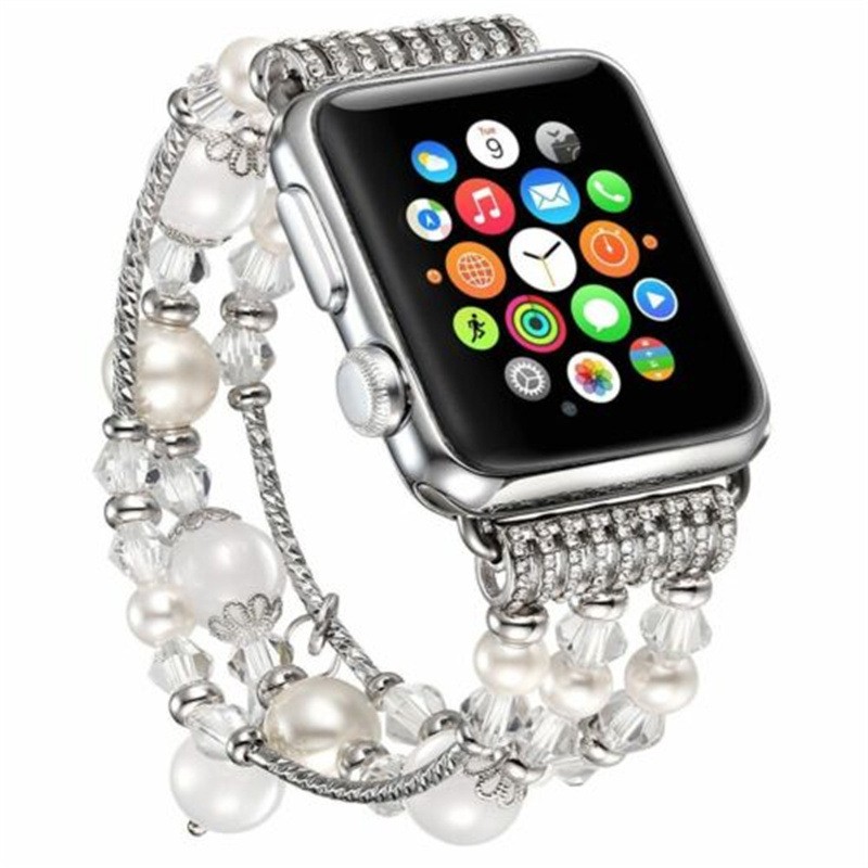 Smart Metal Horloge Banden Lichtgevende Peer voor Apple Band 41mm 45mm 44mm 40mm 38mm / 42mm Womens Sieraden Wrist Iwatch 7 6 5 4 3 2 1 Bands Riem Verstelbare Armband Polsband