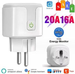 Smart Mini US UK EU Wifi Plug com protetor contra surtos 110-230V Voz 10A 16A 20A Controle Smart Socket Work Remote Energy Monitor com Alexa Google Home Tuya APP