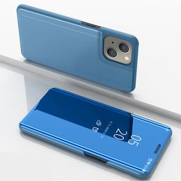 Smart Mirror Flip Case leer Voor Samsung Galaxy S22 S21 Ultra S10 Plus F62 M62 S7 M60s M80s M51 S10E voor Iphone 13 12 11 Pro Mini Cover Ontgrendeld Mobiele Mode