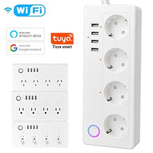 Enchufes de alimentación inteligentes 10A/16A tira de alimentación Tuya enchufe inteligente cable de extensión de tira de alimentación Smart Home enchufe de la UE funciona con Alexa HKD230727