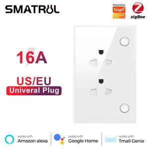 Smart Power Plugs 16a Tuya Zigbee US EU Adaptateur de prise de socket intelligente dans la sortie électrique murale sur la minuterie hors vocation 110V 240V pour la maison Alexa HKD230727