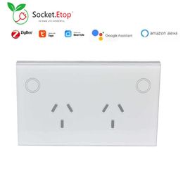 Smart Power Plugs 2022 Nouvelle arrivée Zigbee Inwall Sockets Au Standard Dual Power Smart Home Control Alexa Wireless Tuya App HKD230727