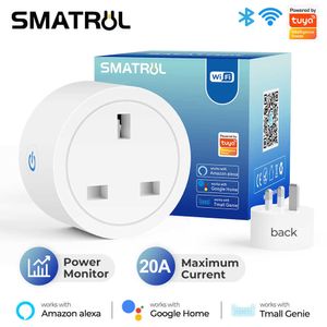 Smart Power Plugs 20a Tuya Smart WiFi Plug UK Wireless Control Socket Outlet With Energy Montering Timer Fonction fonctionne avec Alexa Home HKD230727