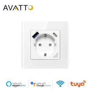 Smart Power Plugs Avatto Tuya Wifi Socket Eu estándar Smart Power Enchule de enchufe con control remoto de la aplicación USB/Type-C con Alexa Home HKD230727