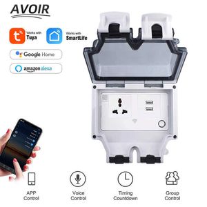 Smart Power Plugs AVoir IP66 Tuya étanche socket WiFi Smart Connected Universal Power Sockets Double travail de charge USB avec Alexa Home HKD230727