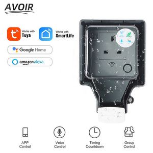 Enchufes de alimentación inteligentes Avoir Tuya Toma de corriente Wifi Smart Home Phone Control Wall Enchufe del Reino Unido con temporizador IP66 Cubierta de enchufe resistente a la intemperie para exteriores HKD230727