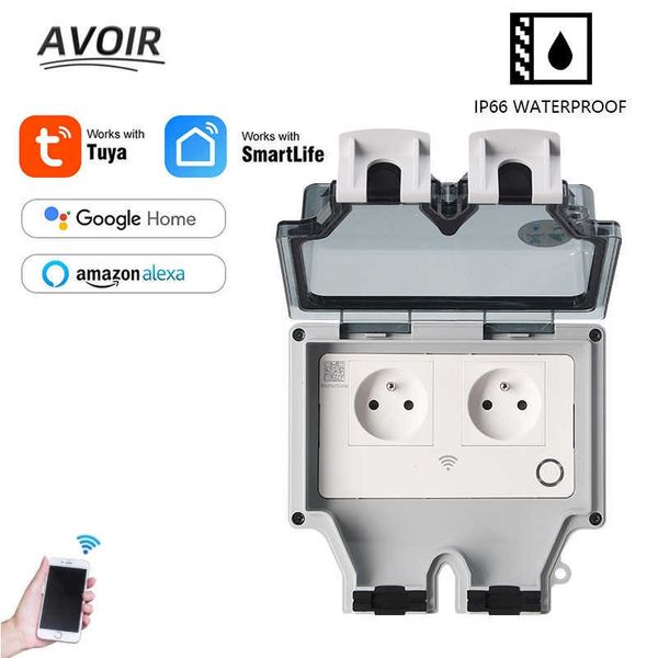 Prises De Courant Intelligentes Avoir Tuya Prise De Courant IP66 Extérieure Wifi Boîte De Prise Étanche Intelligente Prise De Prise Murale FR Intelligente Avec Minuterie Appareil Ménager 220V HKD230727