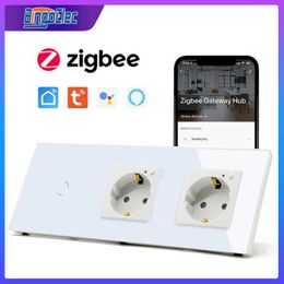 Prises d'alimentation intelligentes BINGOELEC ZigBee Touch Switch EU Standard ZigBee Socket Glass Panel 1Gang 2Gang 3Gang 1Way Interrupteurs d'éclairage mural Smart Home HKD230727
