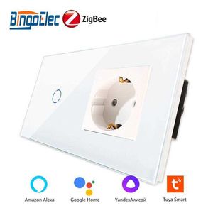 Smart Power Pild Bingoelec Zigbee Touch Interrupteurs 1/2/3Gang Smart Light Switch Alexa App Contrôle de l'application avec EU Standard Wall Socket HKD230727