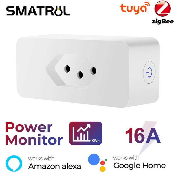 Smart Power Pild Brazil Power Monitor 16A Tuya Smart Zigbee Socket Pild Wireless Outlet With Timer Adapter Voice Fonctionne avec Alexa Home HKD230727