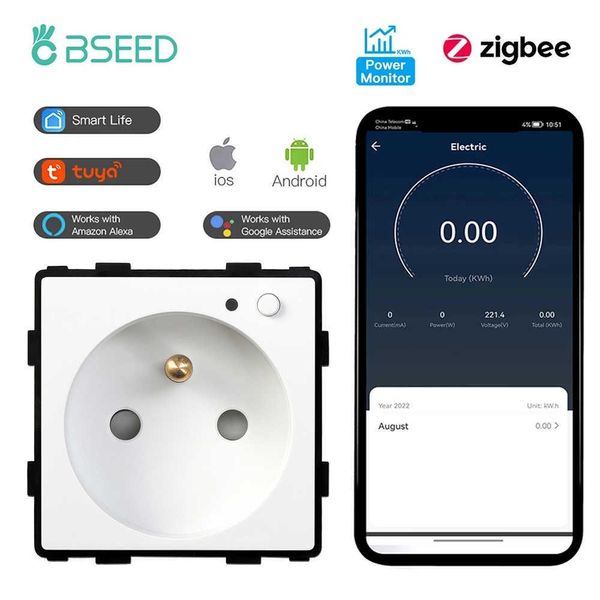 Smart Power Plugs Bseed Zigbee French Socket Smart Wall Plug Función de monitor de alimentación Tuya Smart Life Alexa App Control Part solo HKD230727