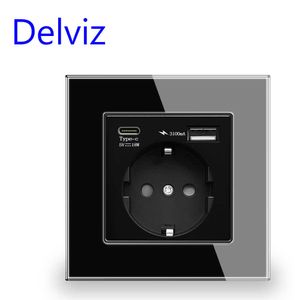 Slimme stekkers Delviz Kristalglas USB-aansluiting Type-C USB-poort EU-standaard 1A 1C Slimme dubbele interface Type-C Snel opladen Stopcontact HKD230727
