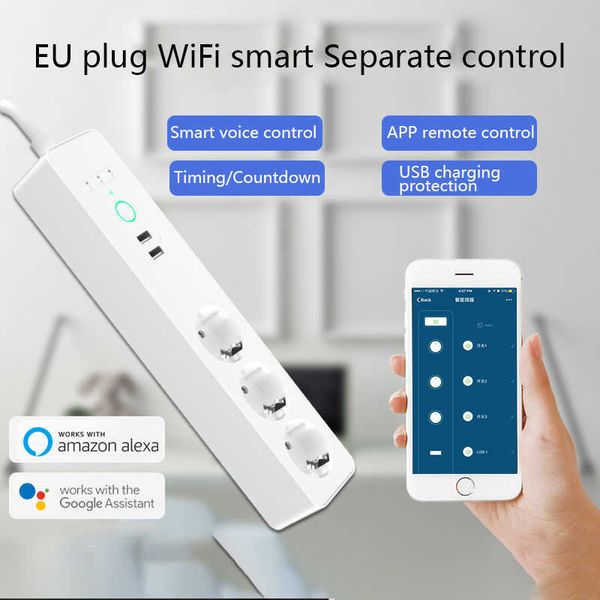 Smart Power Pild Plug WiFi WiFi Smart Power Strip Protector avec 3 smart sockets 2 ports USB Rallonge Rorde avec Alexa Assistant HKD230727