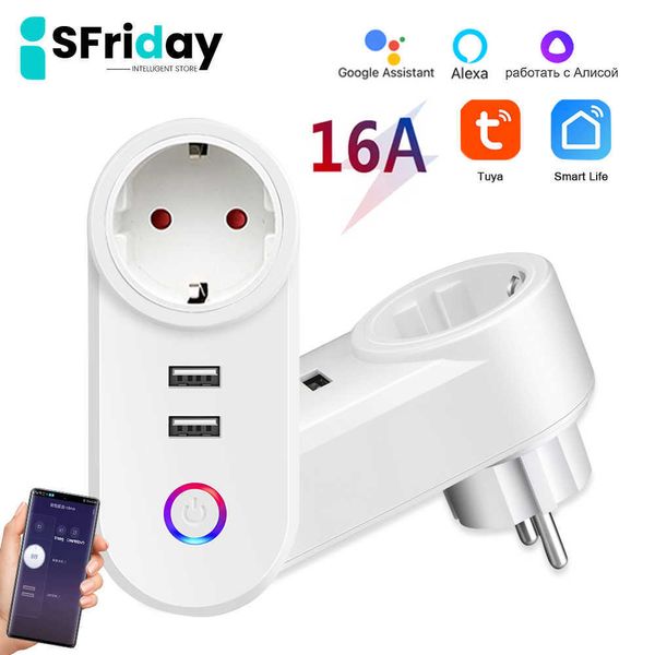 Smart Power Plugs Isfriday 16a Smart Plug WiFi UE avec socket secteur de charge USB Tuya SmartLife Connected Pocket pour Alexa Home Alice HKD230727