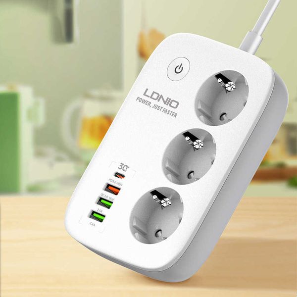 Smart Power Plugs LDNIO Smart Power Strip Tuya WIFI Socket Adaptador de sincronización de enchufe original de la UE con 3 enchufes 3 Puerto USB tipo C Bluetooth Smart Home Life HKD230727