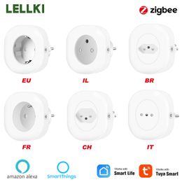 Slimme Stekkers LELLKI Zigbee Stekkerdoos Zigbee2mqtt 10A EU Brazilië Frans IL IT CH Afstandsbediening Met Tuya Smart Life SmartThings Alexa HKD230727