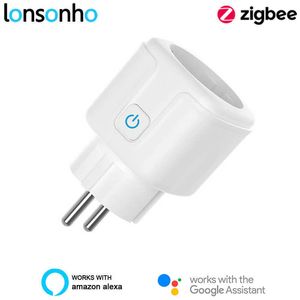Smart Power Plugs Lonsonho Tuya Zigbee Smart Plug EU Electrical Socket stopcontact 16a Power Monitor Zha ZigBee2MQtt Alexa Home Compatibel HKD230727