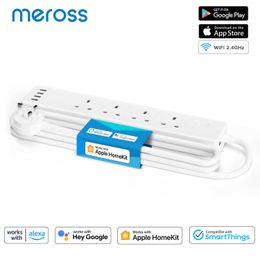 Smart Power Plugs Meross HomeKit Smart Power Strip WiFi Multi Plug Extension UK Outlet met 4 Sockets 4 USB -poorten werken met Siri Alexa Home HKD230727