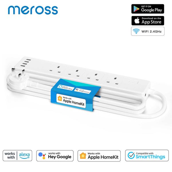 Smart Power Pild Meross HomeKit Smart Power Strip WiFi Multi Plug Extension UK Outlet avec 4 sockets 4 ports USB travaillent avec Siri Alexa Home HKD230727