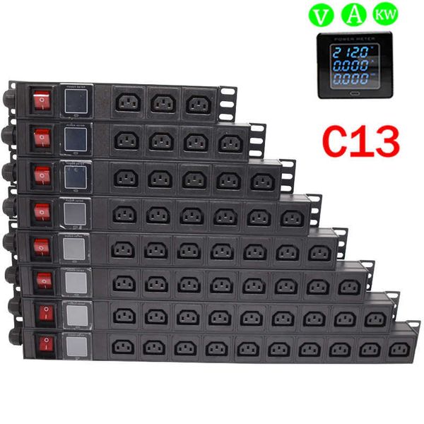 Enchufes de alimentación inteligentes Gabinete de servidor de red Extensión de toma de corriente 3-10 AC IEC C13 Enchufe Medidor de pantalla digital inteligente HKD230727