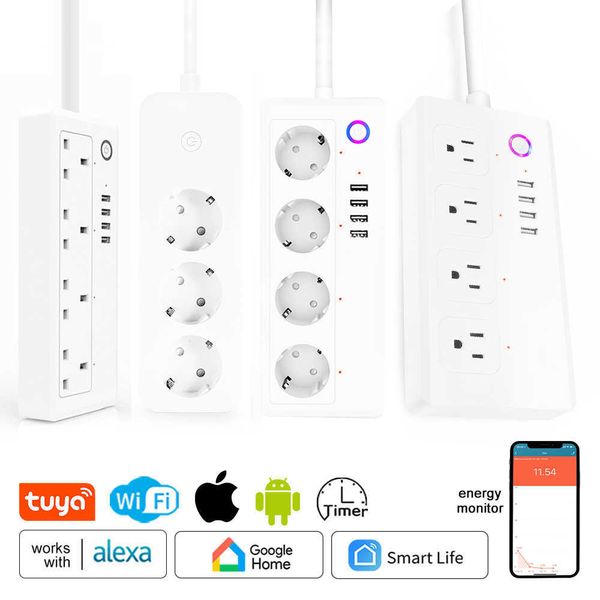 Smart Power Pild Pild Tuya Smart WiFi Socket Power Strip Multi plug avec 4 plug 4 USB Port Smart Life compatible avec Alexa Home Home Smart HKD230727