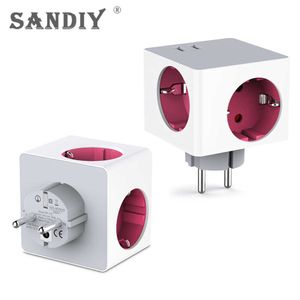 Intelligente Netzstecker SANDIY Mehrfach-Smart-Plug-Wandsteckdose EU 16A 220V Elektrische Verlängerung Steckdosenadapter 3 Stecker 2 USB-Netzwerkfilter für Zuhause HKD230727