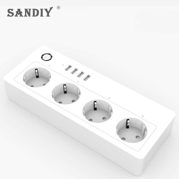 Prises d'alimentation intelligentes SANDIY Smart Socket Multiprise USB Multi-Port Wifi Voice APP Prise de contrôle à distance 16A 220V Adaptateur blanc Brésil Rallonge HKD230727