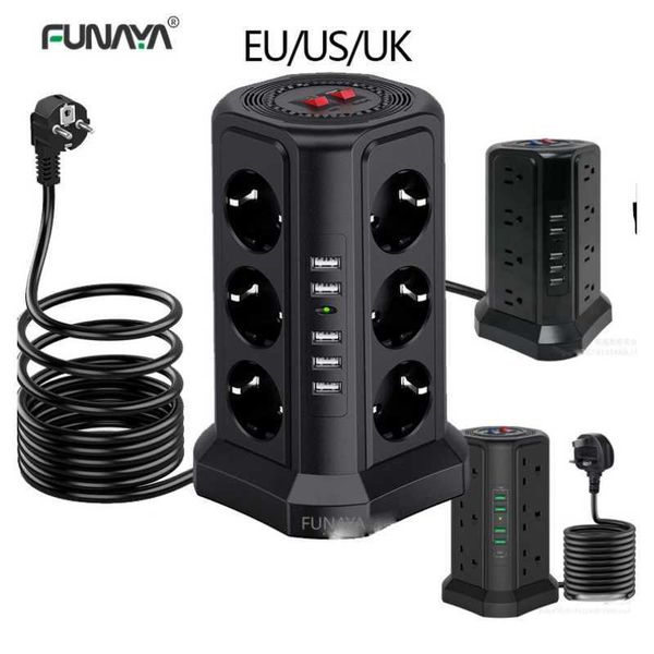 Smart Power Plugs Smart Table Tower Sockets EU/UK/US 3 capas 12 salidas 10A 4 USB Typa-C 220v Vertical USB Protección contra rayos Patch Panel Socket HKD230727