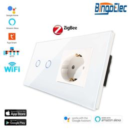 Slimme stekkers Slimme wandschakelaars Zigbee Draadloze lichtschakelaar 1/2/3 Gang Neutrale draad vereist Tuya Alexa Smart App Control Plus EU-stekker HKD230727