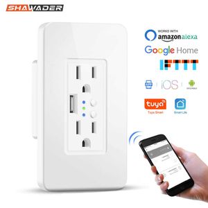 Enchufes de alimentación inteligente Smart Wifi Wifi Wall Outlet EE. UU. ESCULTA ELECTRICAL 90-250V CARGADOR USB CARGADER 15A CONTROL REMOTO DE CAMBIO INDEPENDIENTE POR ALEXA HOME HKD230727