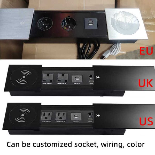 Prises d'alimentation intelligentes Table Prises électriques AC 110V 220V 2500W 10A Universal US/EU/UK/AU USB Power Smart Built In Table Socket with Slider Cover HKD230727