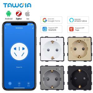 Smart Power Plugs TAWOIA EU ZigBee Wall Socket Funtion Part Power Smart Sockets Key Smart Life App Control Alexa Wireless Socket Smart Home HKD230727