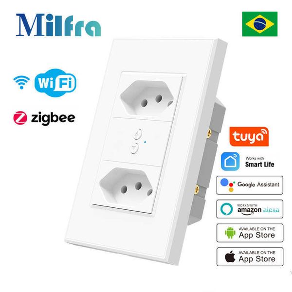 Smart Power Plugs Tuya Smart Brazil Plug Socket 10A 20A Brésilien WiFi Zigbee Wall Socket AC100-240V Timer Control pour Alexa Home HKD230727