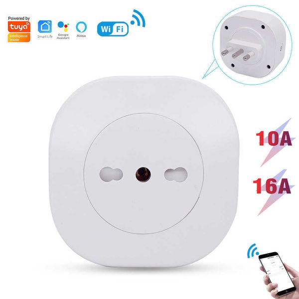 Prises d'alimentation intelligentes Tuya WIFI Smart Socket 16A / 10A IT Plug Wireless Remote Timer Plug Voice Control UK Home Fire Retardant PC Smart Power Socket HKD230727